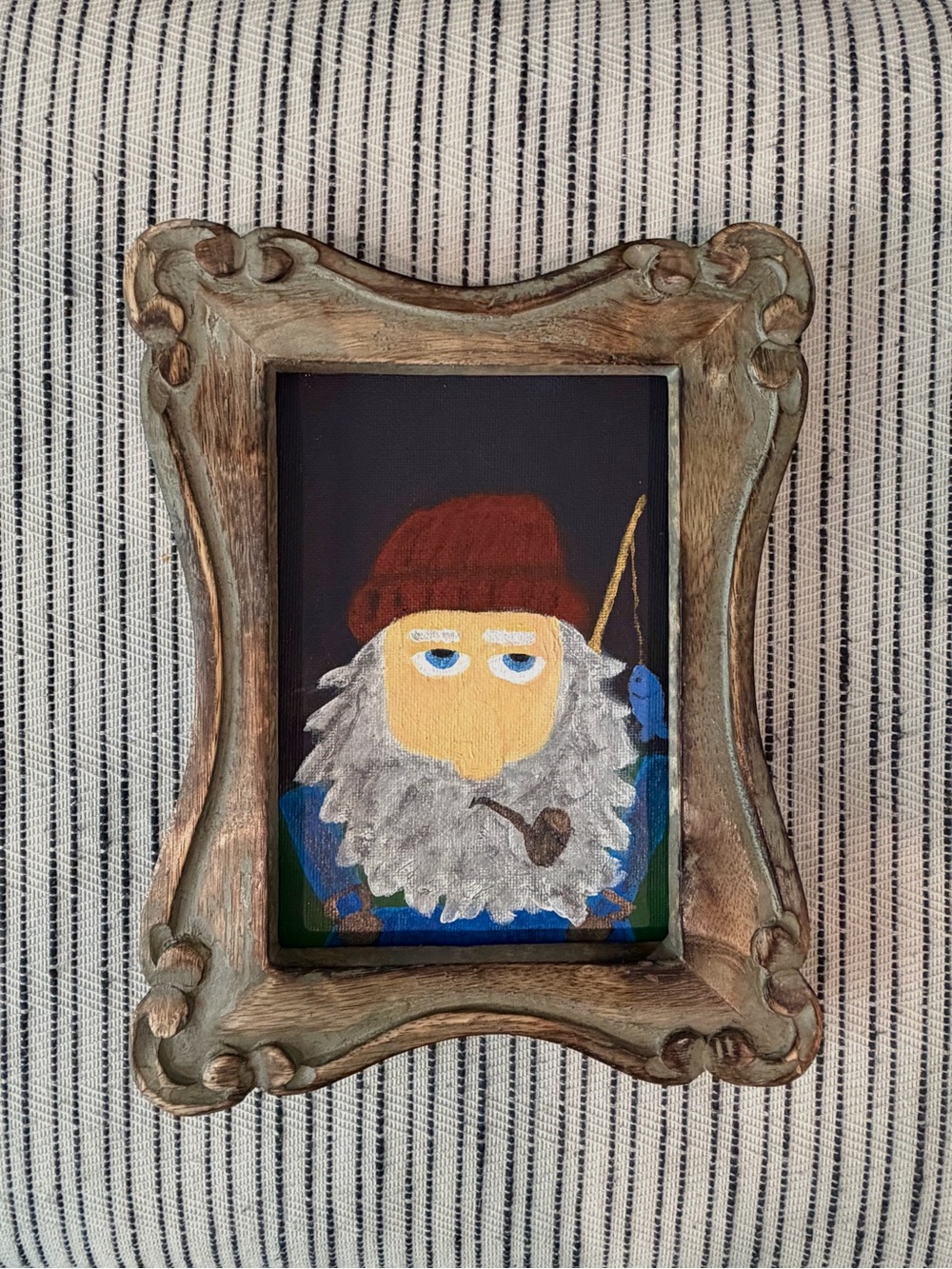 Original Folk Art Fisherman Portrait | Framed 5x7 Nautical Painting